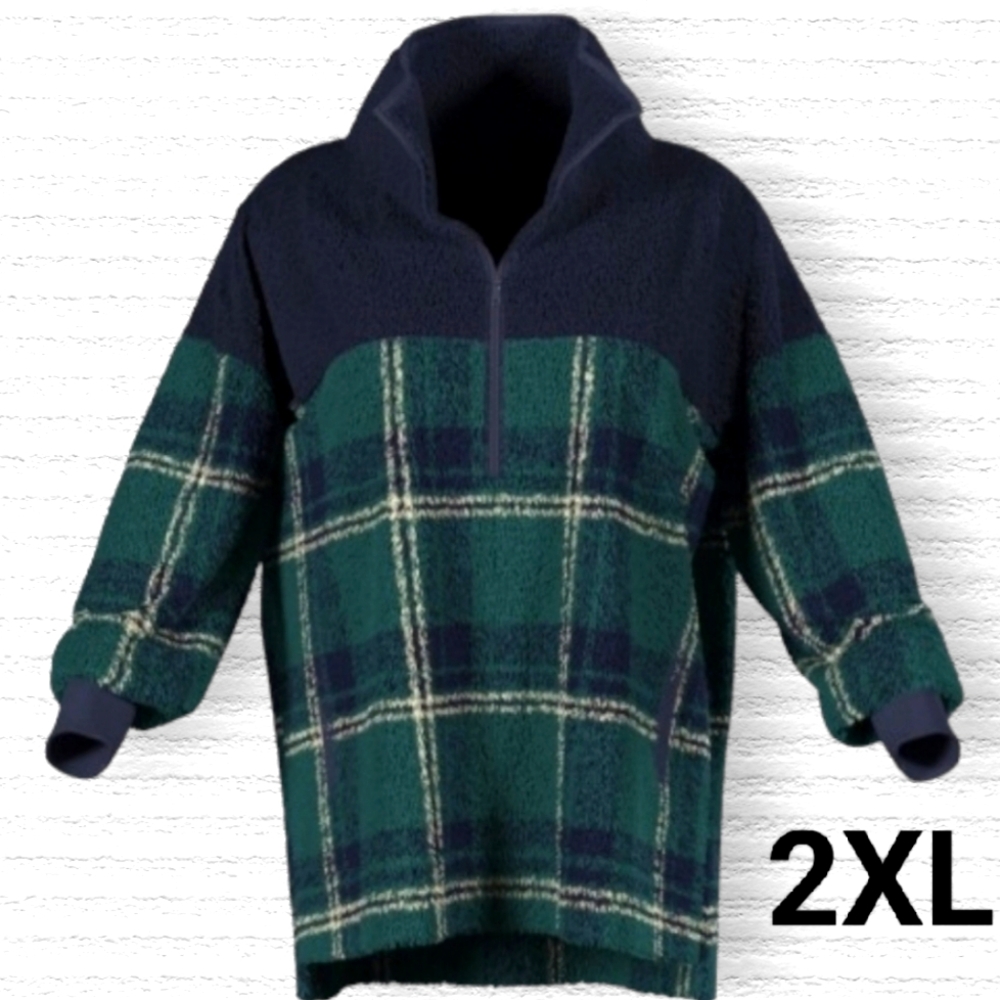 Navy Blue & Green half zip pullover